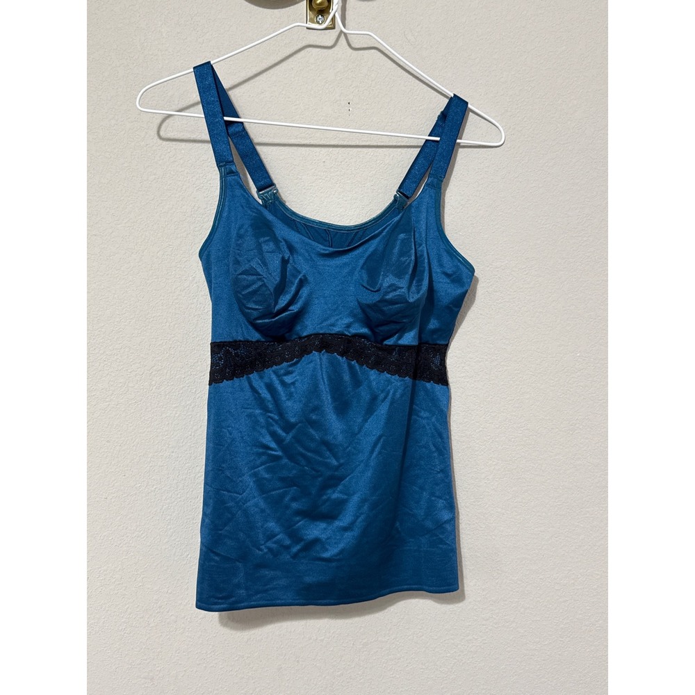 Ruby Ribbon Camisole Women 38 Blue Lace Trim Molded Cup Shapewear 3817